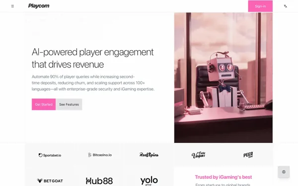 Screenshot of the Playcom website homepage